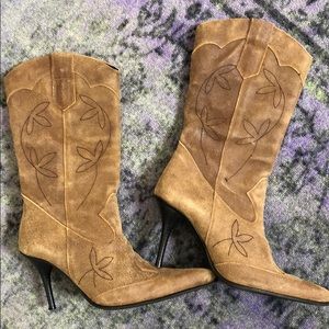 High heel suede cowboy boots